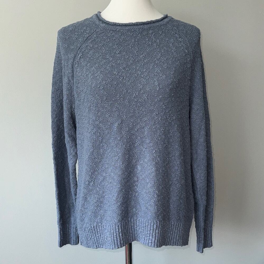 L.L. Bean Blue Textured Crewneck Cotton Long Sleeve Knit Sweater Women's Large